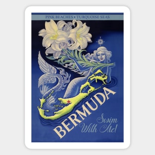 Bermuda Mermaid Vintage Travel ad Sticker